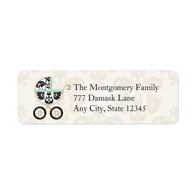 MINT SCHWARZE DAMASK BABY RÜCKSENDEADRESSE (Vorne)