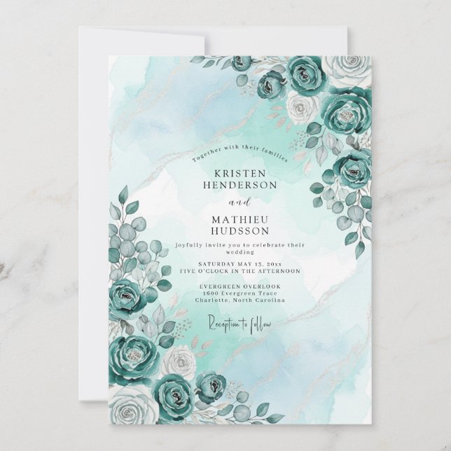Mint Serene Winterhochzeit Einladung (Vorderseite)