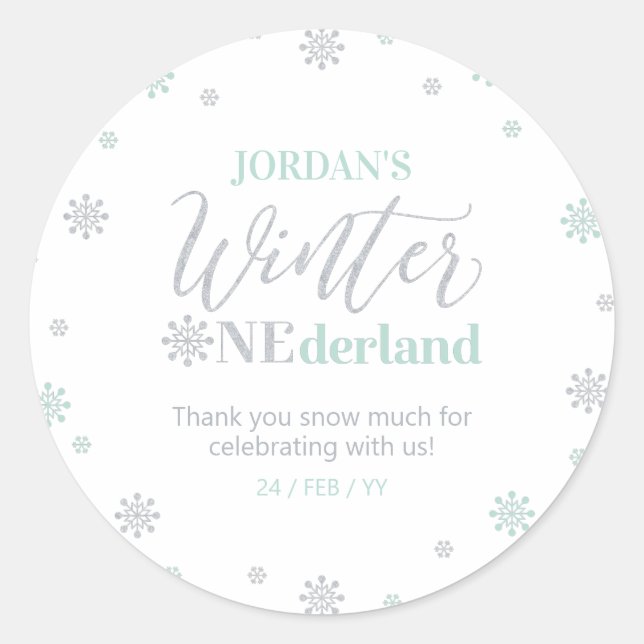 Mint Silver Winter onederland Danke Schnee viel Runder Aufkleber (Vorderseite)