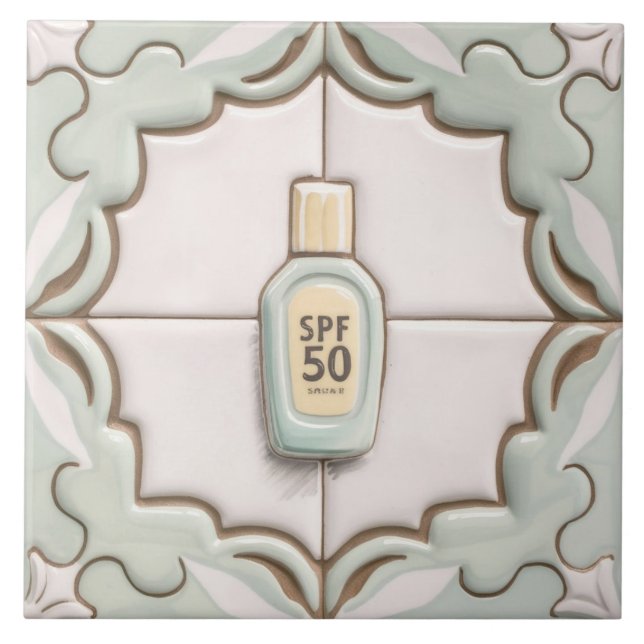 Mint Sonnenschutzcreme Flasche Sonnenbad Fliese (Vorderseite)