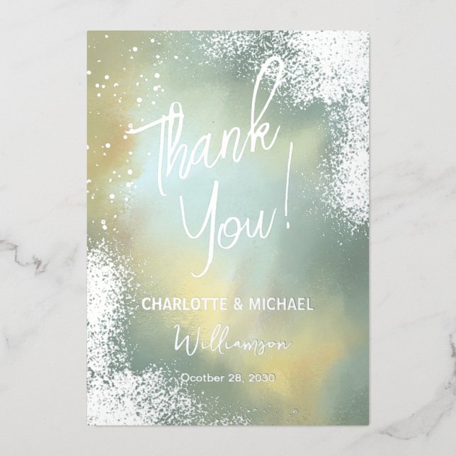 Mint Sparkle Foto Overlay Wedding Vielen Dank Folieneinladung (Vorderseite)