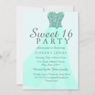 Mint Sparkling Glitzer Gown Sweet 16 Einladung