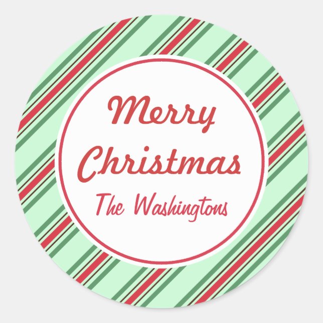 Mint Strip Weihnachtskleber Runder Aufkleber (Vorderseite)