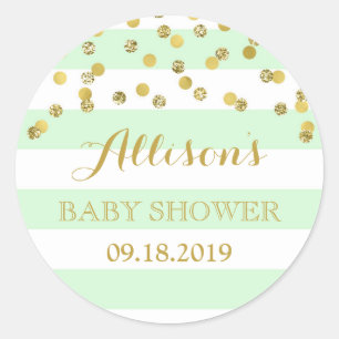 Mint Stripes Gold Confetti Baby Dusche Gefallen Ta Runder Aufkleber