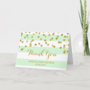 Mint Stripes Gold Confetti Baby Dusche Vielen Dank Dankeskarte