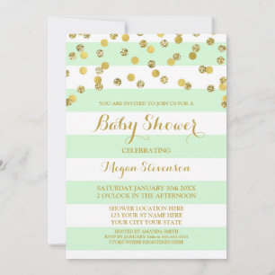 Mint Stripes Gold Confetti Kinderdusche Einladung