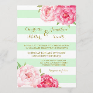 Mint Stripes Gold Pink Blume Hochzeitseinladungen Einladung