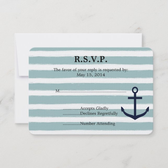 Mint Stripes Nautical Anchor Beach Hochzeit UAWG RSVP Karte (Vorderseite)