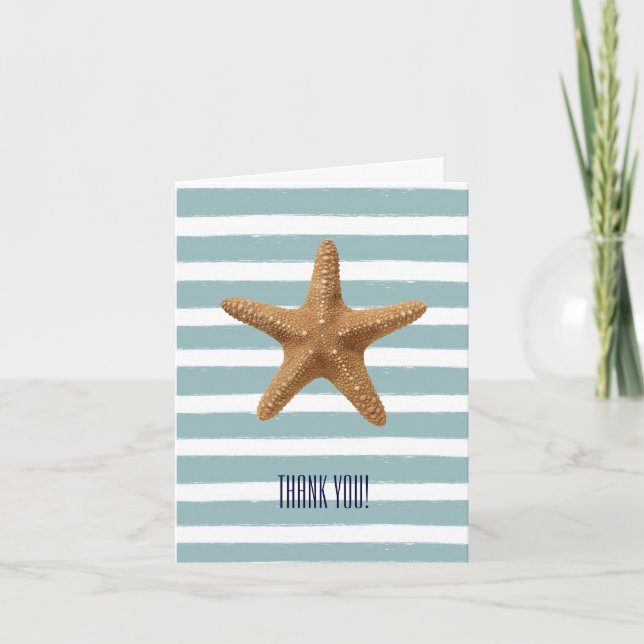 Mint Stripes Nautical Starfish Beach Vielen Dank Dankeskarte (Vorderseite)