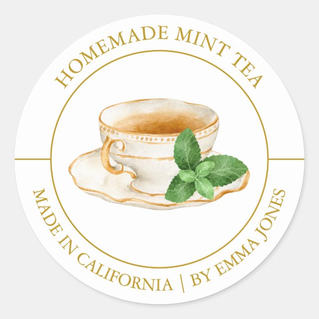 Mint Tea Modern Label Runder Aufkleber (Vorderseite)