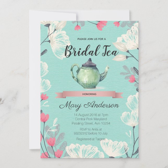 Mint Tea Party Bridal Dusche Einladung (Vorderseite)