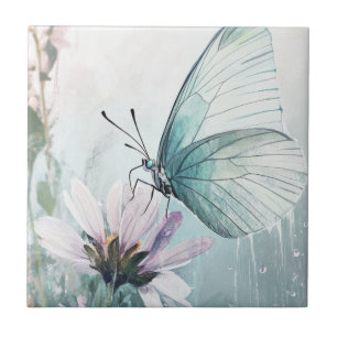 Mint Teal Schmetterling Soft Pastel Floral Fliese