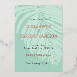 Mint Tropical Palm Leaf Hochzeit Folieneinladung