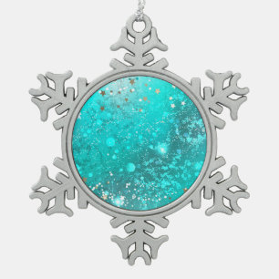 Mint Türkis Folienhintergrund Schneeflocken Zinn-Ornament