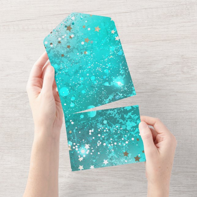 Mint Turquoise Foil Hintergrund All In One Einladung (Abreißen)