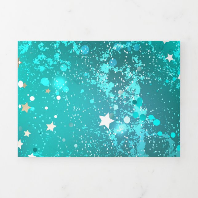 Mint Turquoise Foil Hintergrund Dreifach Gefaltete Karte (Cover)