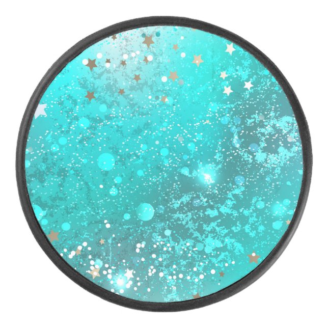 Mint Turquoise Foil Hintergrund Eishockey Puck (Vorderseite)