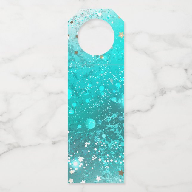 Mint Turquoise Foil Hintergrund Flaschenanhänger (Vorderseite)
