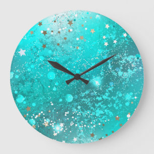 Mint Turquoise Foil Hintergrund Große Wanduhr