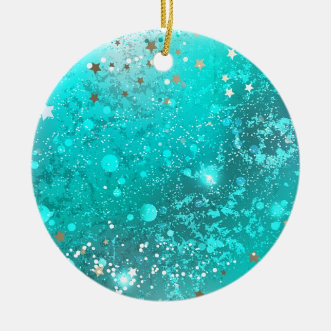 Mint Turquoise Foil Hintergrund Keramik Ornament (Vorne)