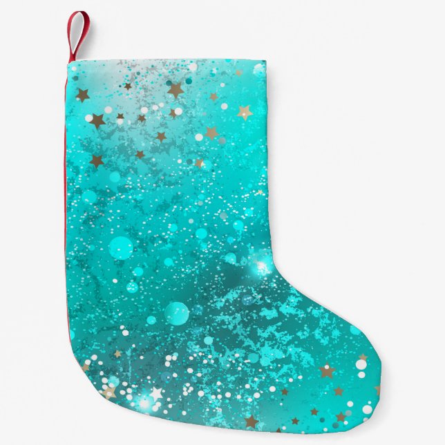 Mint Turquoise Foil Hintergrund Kleiner Weihnachtsstrumpf (Vorderseite)