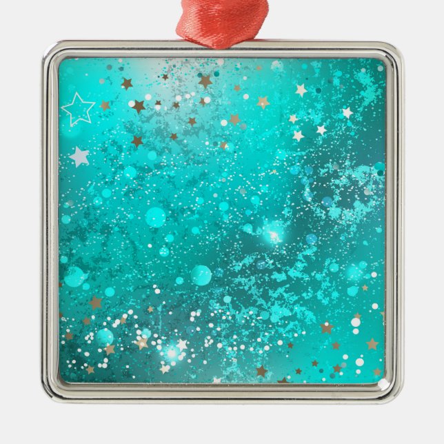Mint Turquoise Foil Hintergrund Ornament Aus Metall (Vorne)