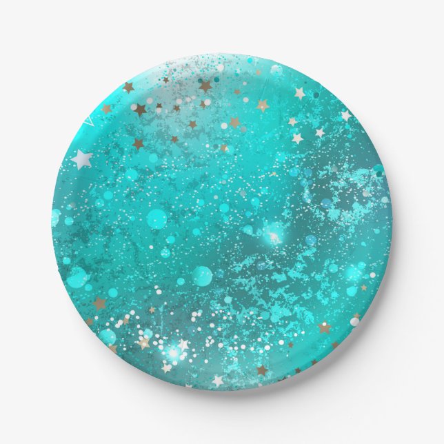 Mint Turquoise Foil Hintergrund Pappteller (Vorderseite)