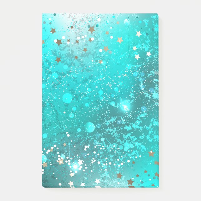 Mint Turquoise Foil Hintergrund Post-it Klebezettel (Vorderseite)