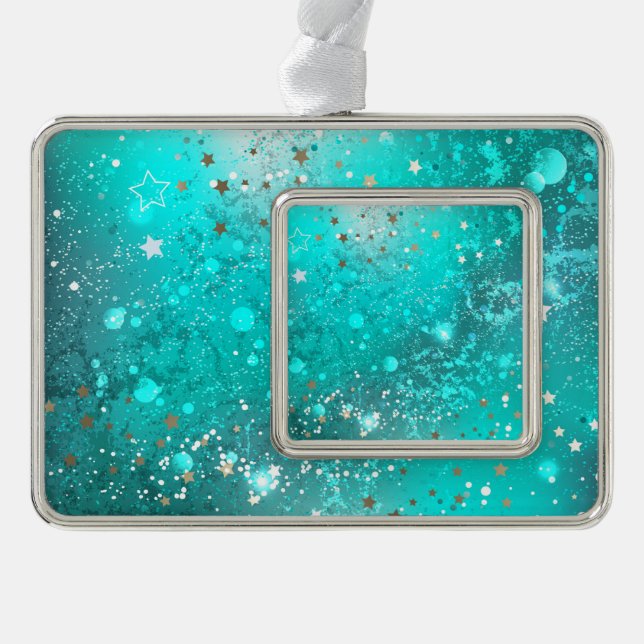 Mint Turquoise Foil Hintergrund Rahmen-Ornament Silber (Vorderseite)