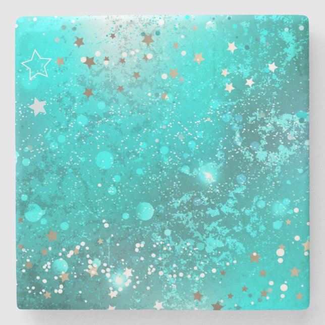 Mint Turquoise Foil Hintergrund Steinuntersetzer (Vorderseite)