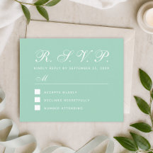 Mint UAWG Budget Green White Wedding Response Card