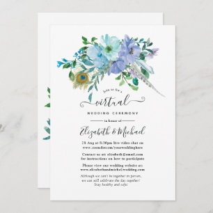 Mint und Blue Boho Blumen Online Virtual Wedding Einladung