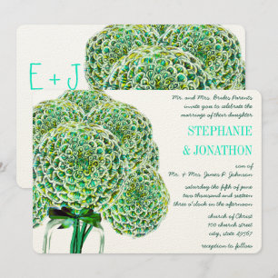 Mint und Emerald Zinnia Mason Jar Wedding Einladun Einladung