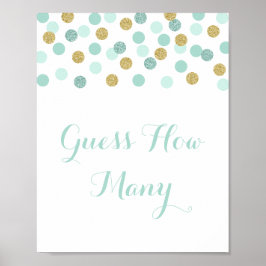 Mint und Gold Baby Dusche schätzen wie viele Spiel Poster