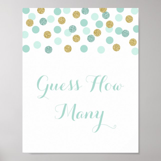 Mint und Gold Baby Dusche schätzen wie viele Spiel Poster (Vorne)