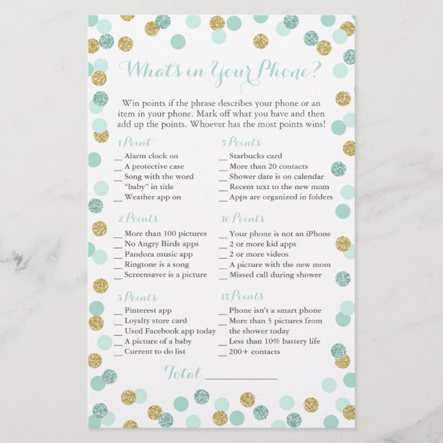 Mint und Gold Glitzer Was ist in Ihrem Handyspiel? (Vorderseite)