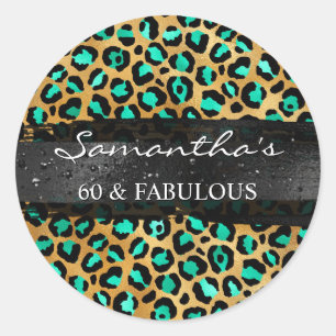 Mint und Goldfolie Leopard 60 & Fabelhaft Runder Aufkleber