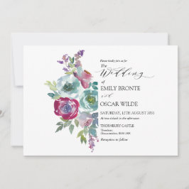 Mint und Mauve Watercolor Blumenhochzeit Einladung