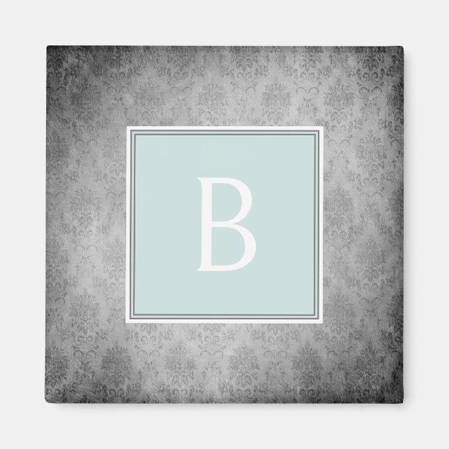 Mint Vintage Damask Monogramm Magnet (Vorne)