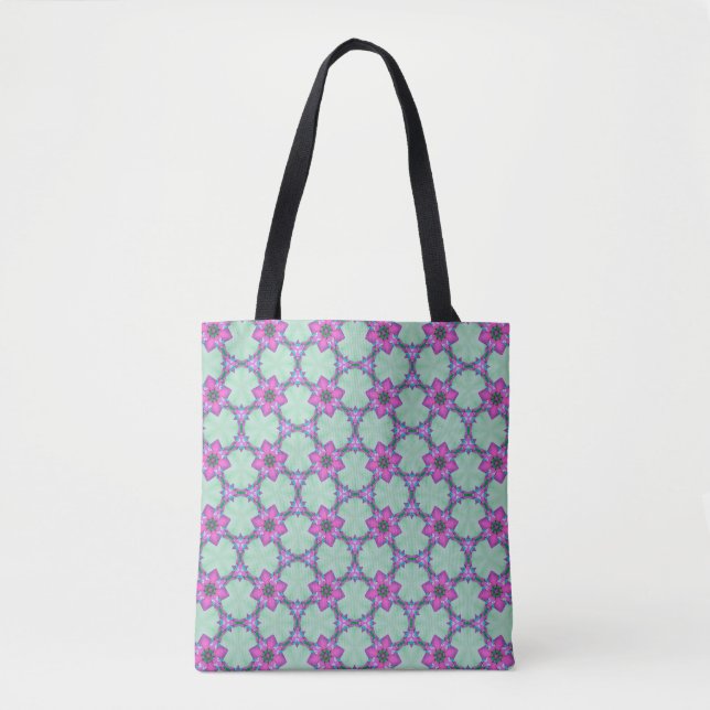 Mint & Violet Geometric Floral Pattern Tote Tasche (Vorderseite)