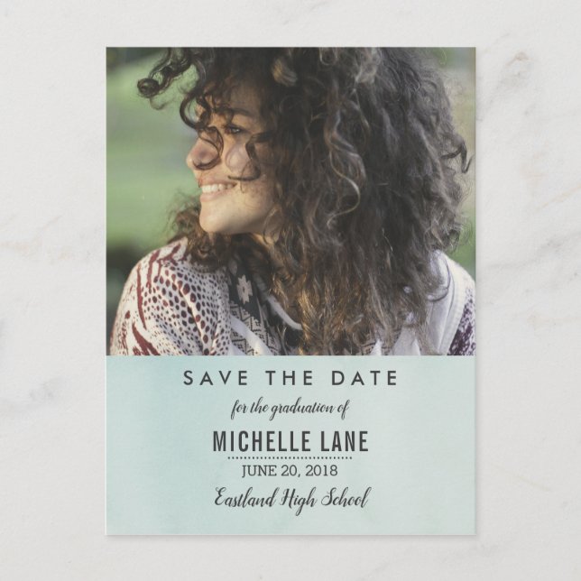Mint Watercolor Graduate Save the Date Foto Postkarte (Vorderseite)