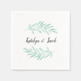 Mint Watercolor Green Foliage Custom Wedding Serviette