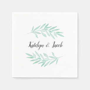 Mint Watercolor Green Foliage Custom Wedding Serviette