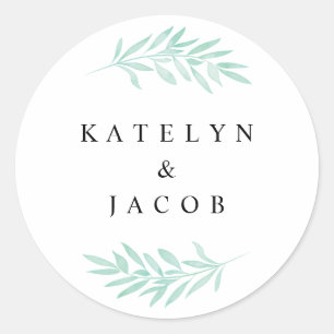 Mint Watercolor Greenerity Wedding Round Sticker