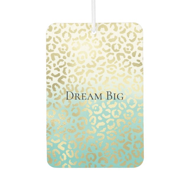 Mint Watercolor Ombre Glam Gold Leopard Autolufterfrischer (Vorderseite)