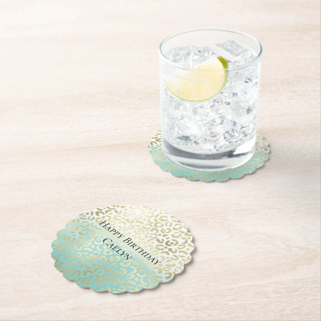 Mint Watercolor Ombre Glam Gold Leopard Untersetzer (Vor Ort)