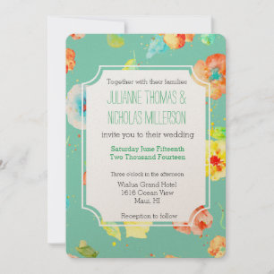 Mint Watercolor Poppies Hochzeit Einladung