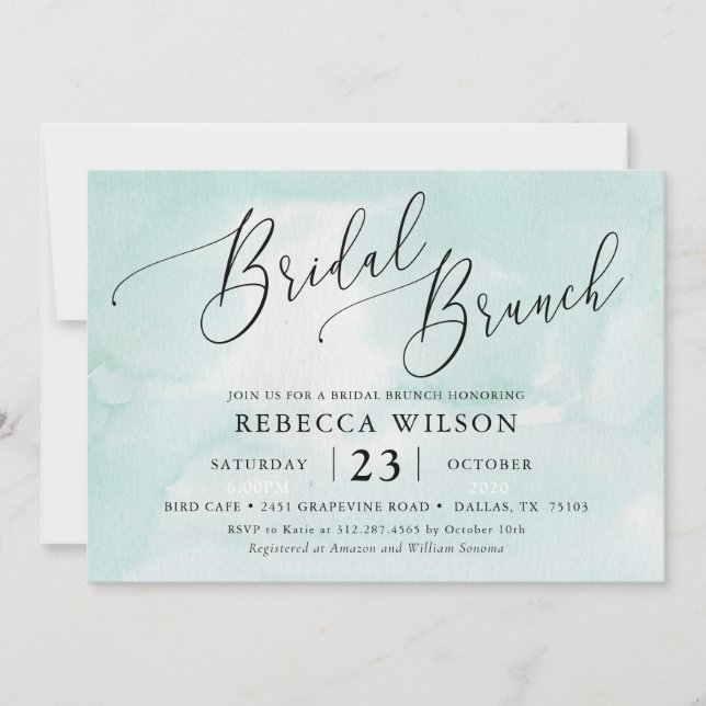 Mint Watercolor Rustic Bridal Brunch Einladung (Vorderseite)
