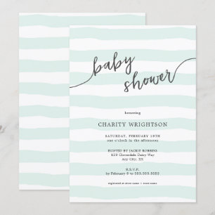 Mint Watercolor Streifen Babydusche Einladung
