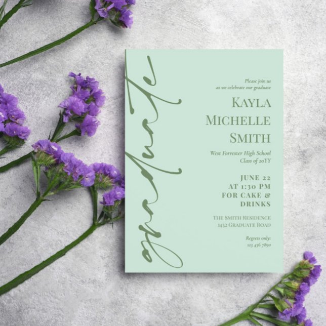 Mint Watercress Green Typography Graduation Party Einladung (Von Creator hochgeladen)